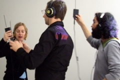 Amanda Steggell, Erich Berger and Martin howse performing in the lab